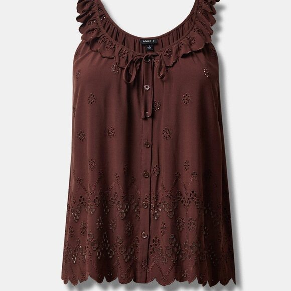 Eyelet Ruffle Tie Front Tank Top - Picture 1 of 4